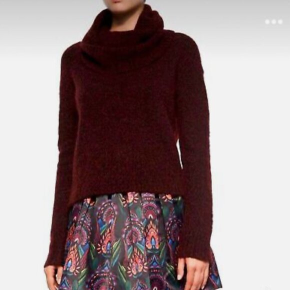 Alice & Olivia Gavin Mohair Cowl Neck Turtleneck Maroon Sweater - Picture 1 of 2